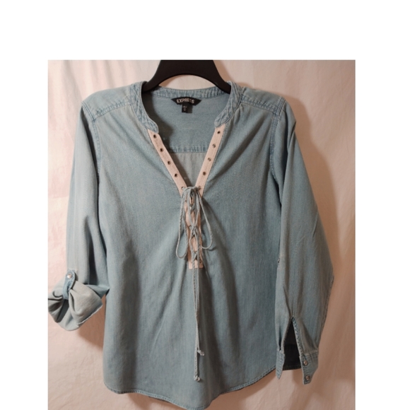 EXPRESS LACE UP DENIM SHIRT - Picture 2 of 4